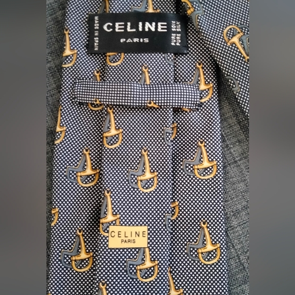 Celine Paris 100% Silk Tie with Equestrian Stirrup Pattern - Picture 1 of 6